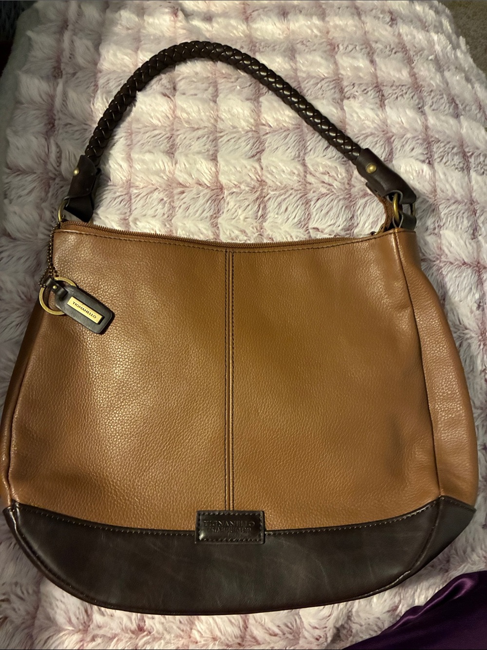 Tignanello Two-Tone Tan and Dark Brown Leather Shoulder Bag